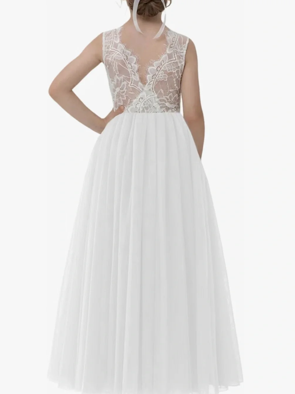 Delicate White Lace & Tulle Girls' Flower girl formal dress